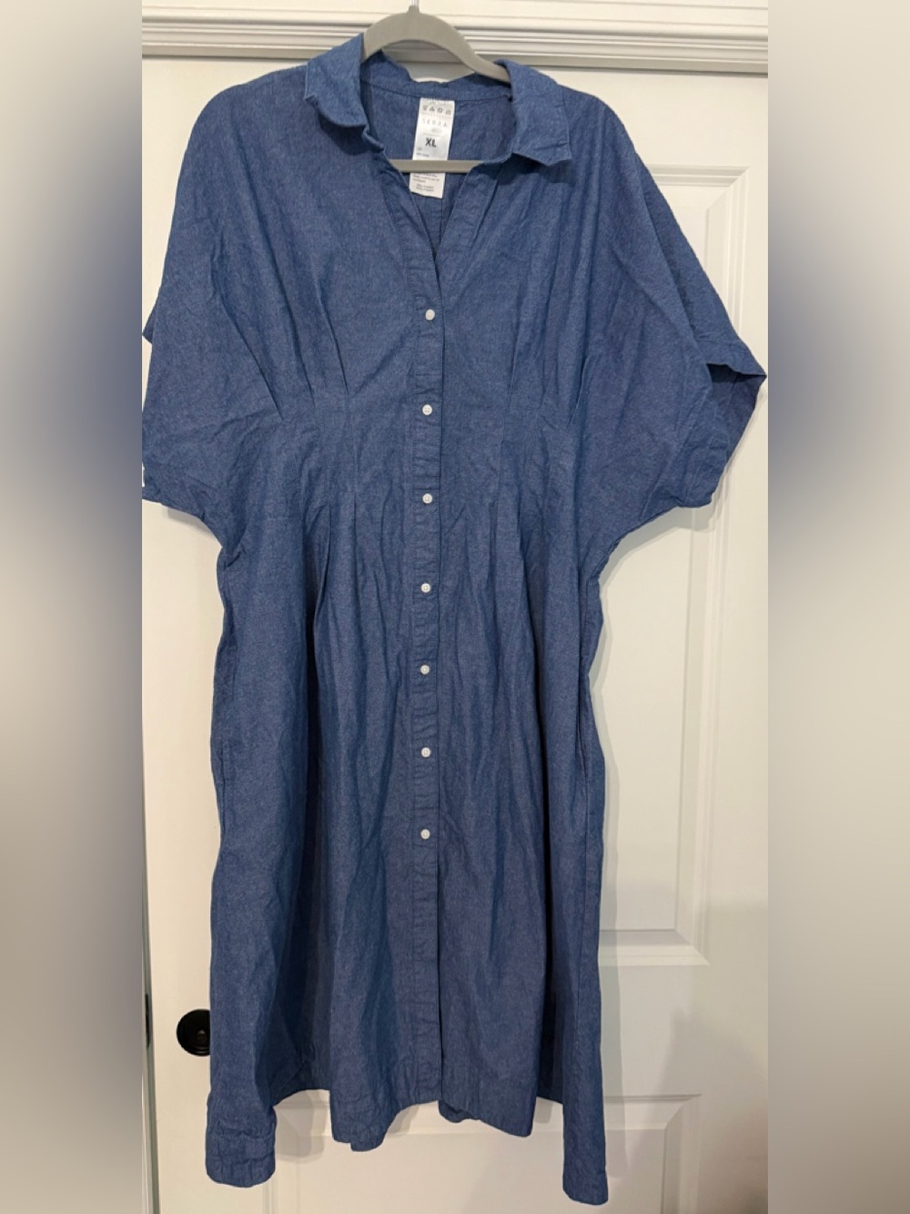 Serra Denim-Effect Button Front Shirt in Blue xl NWOT